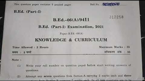 B.Ed. (part 1) exam paper 2021 #rajasthanuniversity 🎓 (knowledge & curriculum) #previousyearpaper