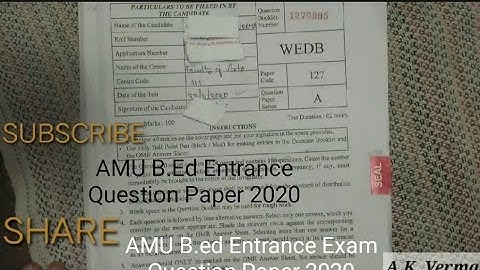 AMU B.Ed Entrance Question Paper 2020 | Aligarh Muslim University