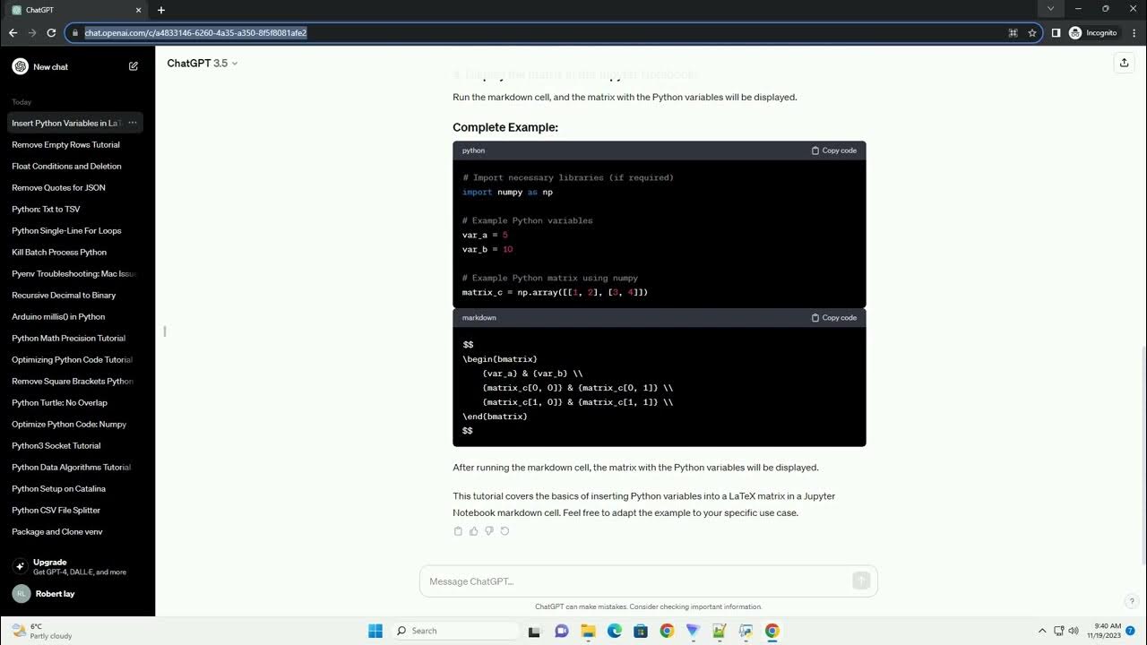 How to insert python variable into latex matrix in jupyter notebook