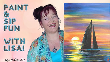 Paint and sip Tutorial for Beginners -- sunset sailboat with acrylic.