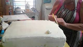 Frosting a sheet cake at home without fancy tools, great for beginners