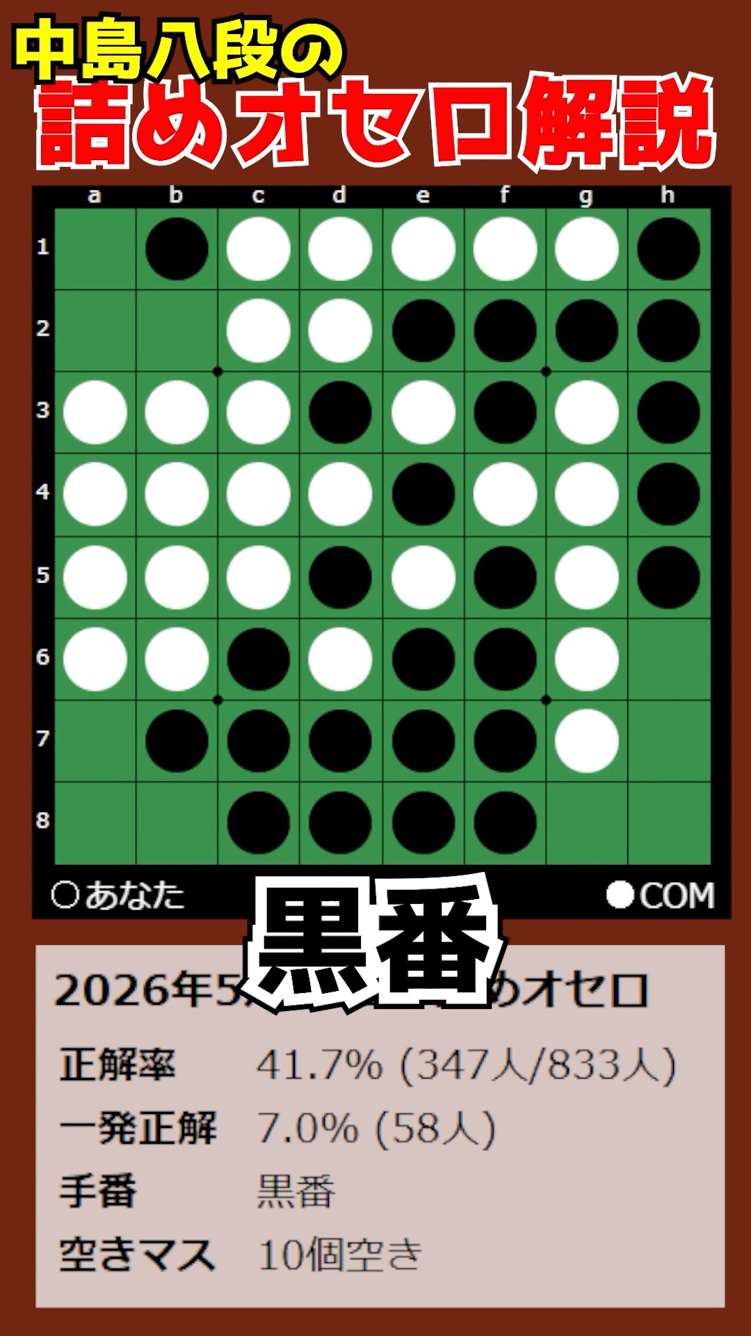 とむそーや様　オーダーページ 8th Dan Nakajima's Othello Puzzle Tutorial 05/26/2026 #shorts