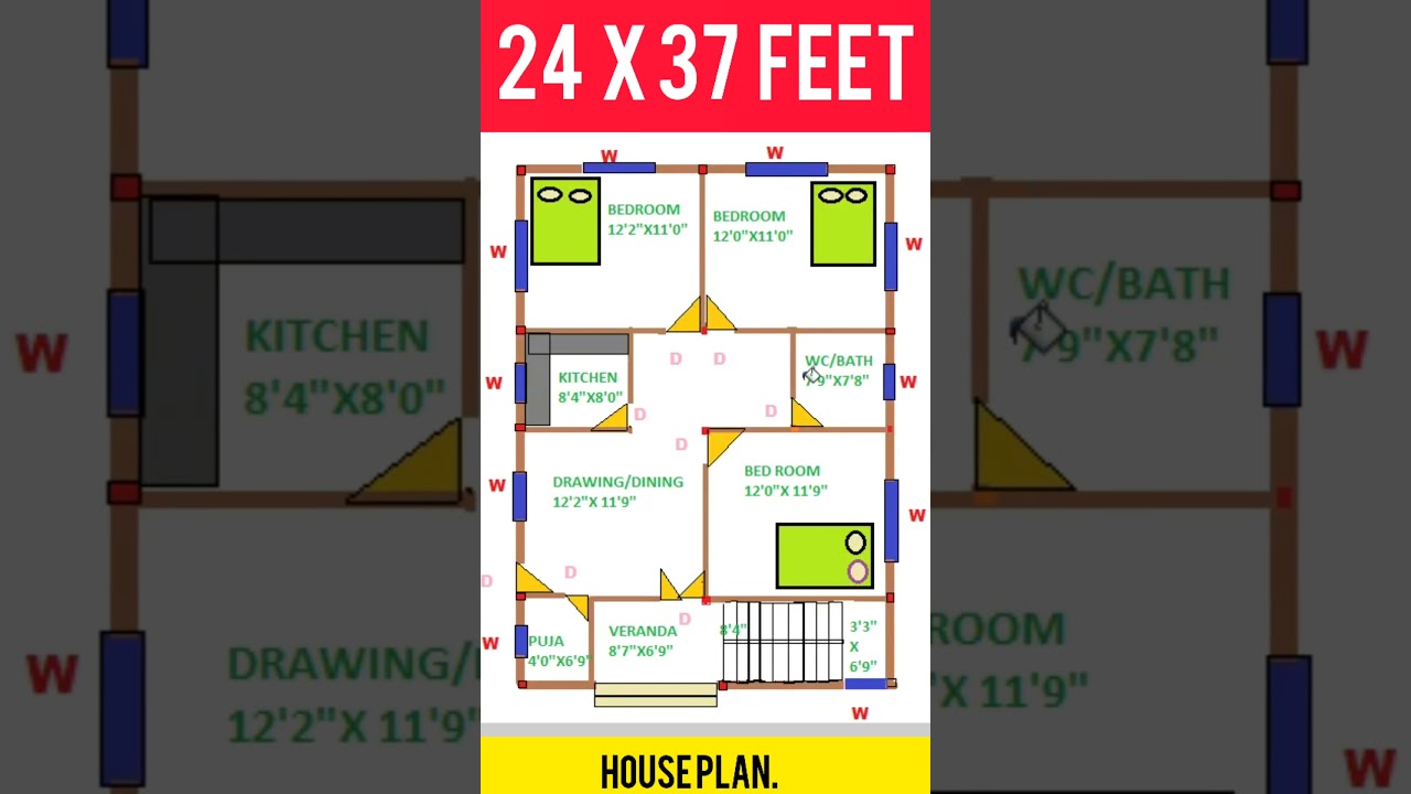 24 x 37 House Plans || 888 sqft house plan II 24 x 37 Ghar Ka Naksha II 24 x 37 home design 