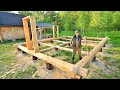 First row of walls for my new big log home in the wilderness doorframes oak sink ep2
