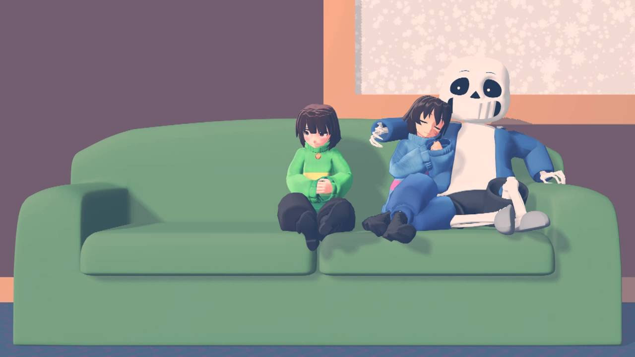 MMD Chara wants sleep with frisk and sans