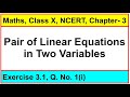 Question No. 1(i), Exercise 3.1, Chapter - Pair of Linear Equations in Two Variables, Maths, Class-X