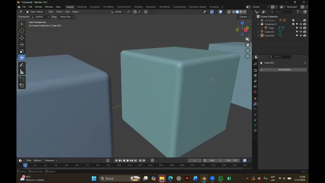 Modelado 3D - Blender - 5.  Modificadores   Bevel y Solidify