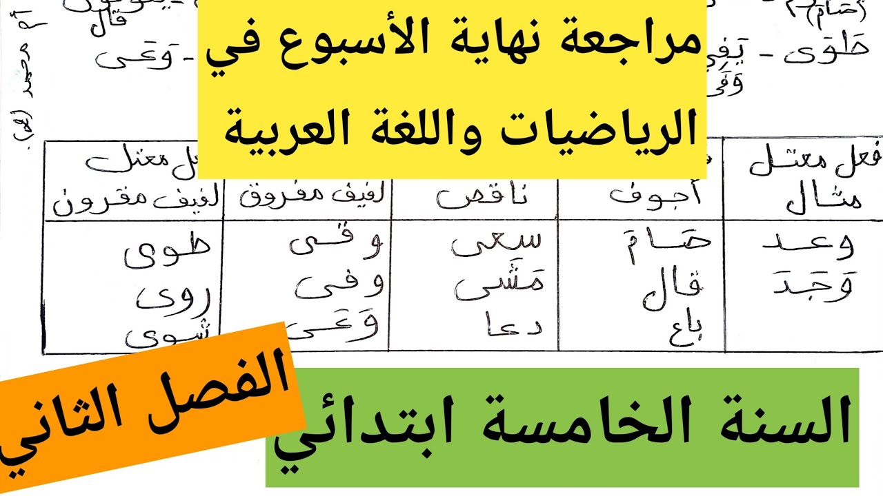 مراجعة نهاية الأسبوع في اللغة العربية والرياضيات السنة الخامسة ابتدائي 