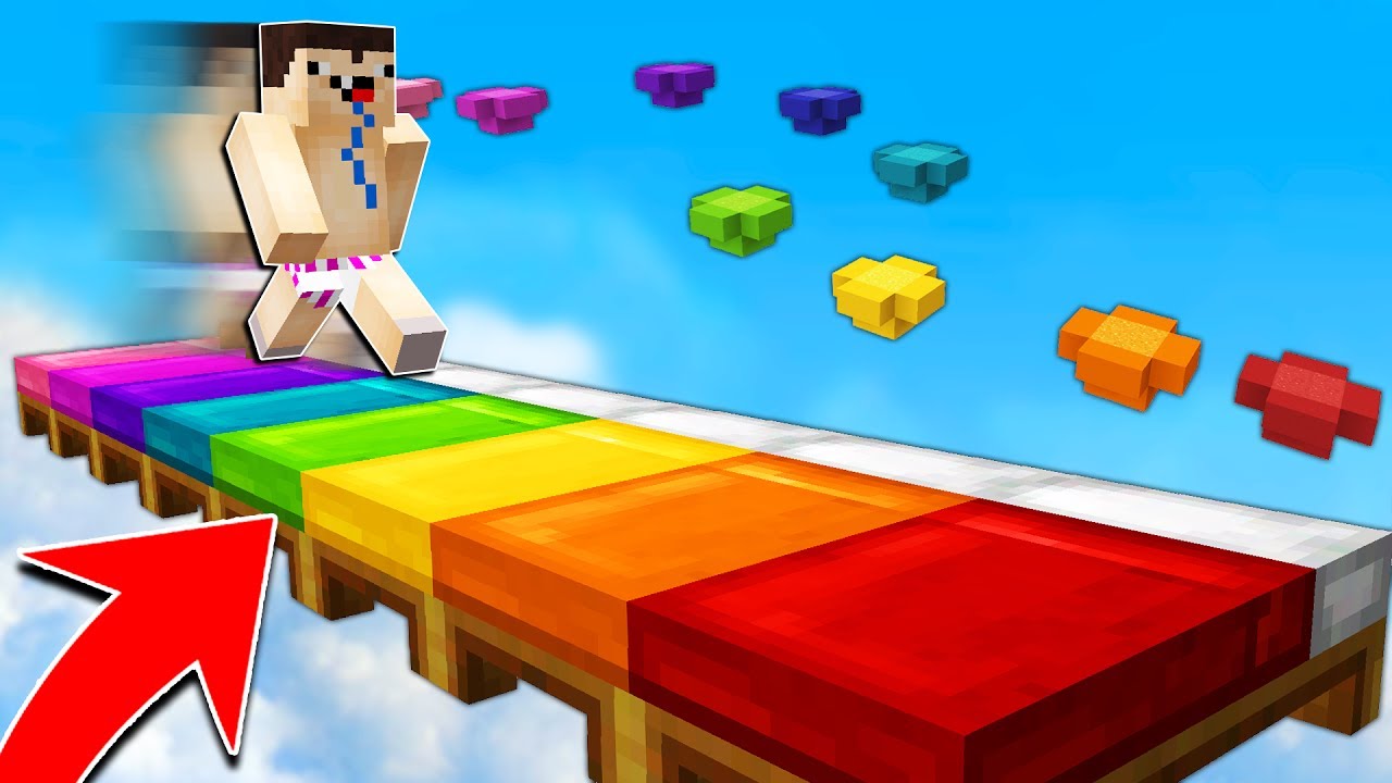 Rainbow Bed Parkour Challenge With, How To Make A Rainbow Bed In Minecraft No Mods