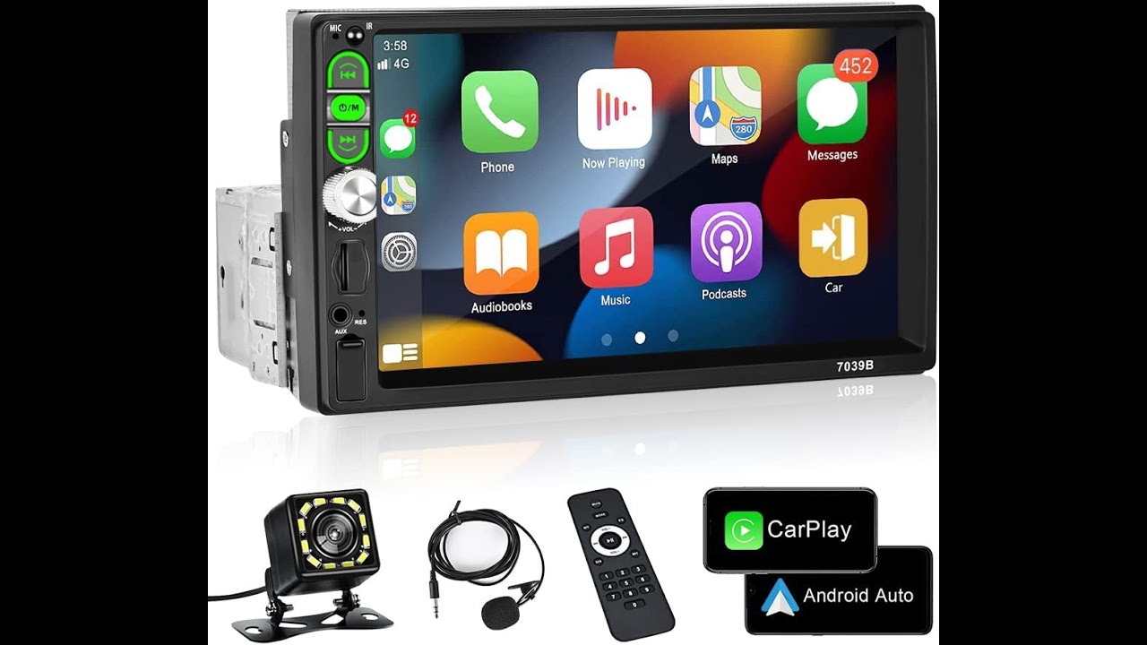 PODOFO 7 Inch Double Din Car Stereo with Apple CarPlay & Android Auto