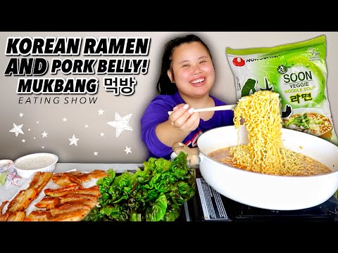 korean-ramen-noodles-+-pork-belly-wraps-mukbang-먹방-eating-show!