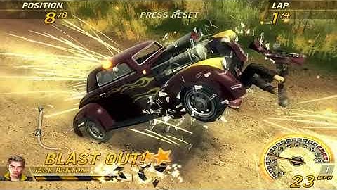 FlatOut 2 (21) 1440p60fps Reversed Track Some Slow Motion. OUCHY! I need a band-aid!