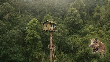 I build a Tree Shelter to Stay Safe in the Wild - Bushcraft Survival
