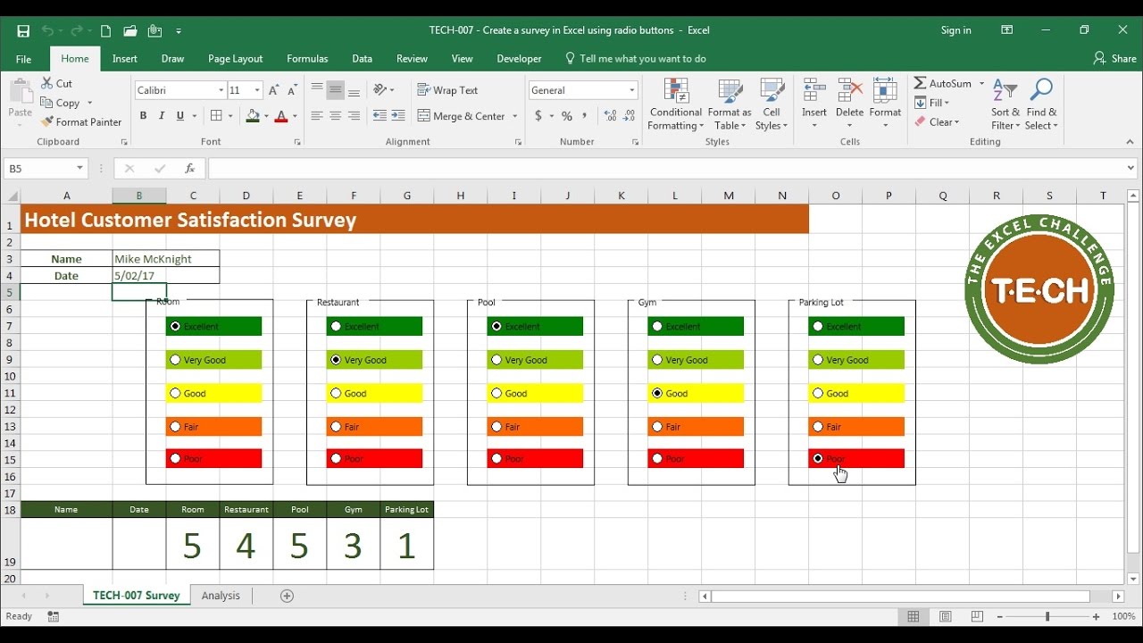 Tech 007 Create A Survey In Excel Using Option Buttons A K A Radio Buttons - 