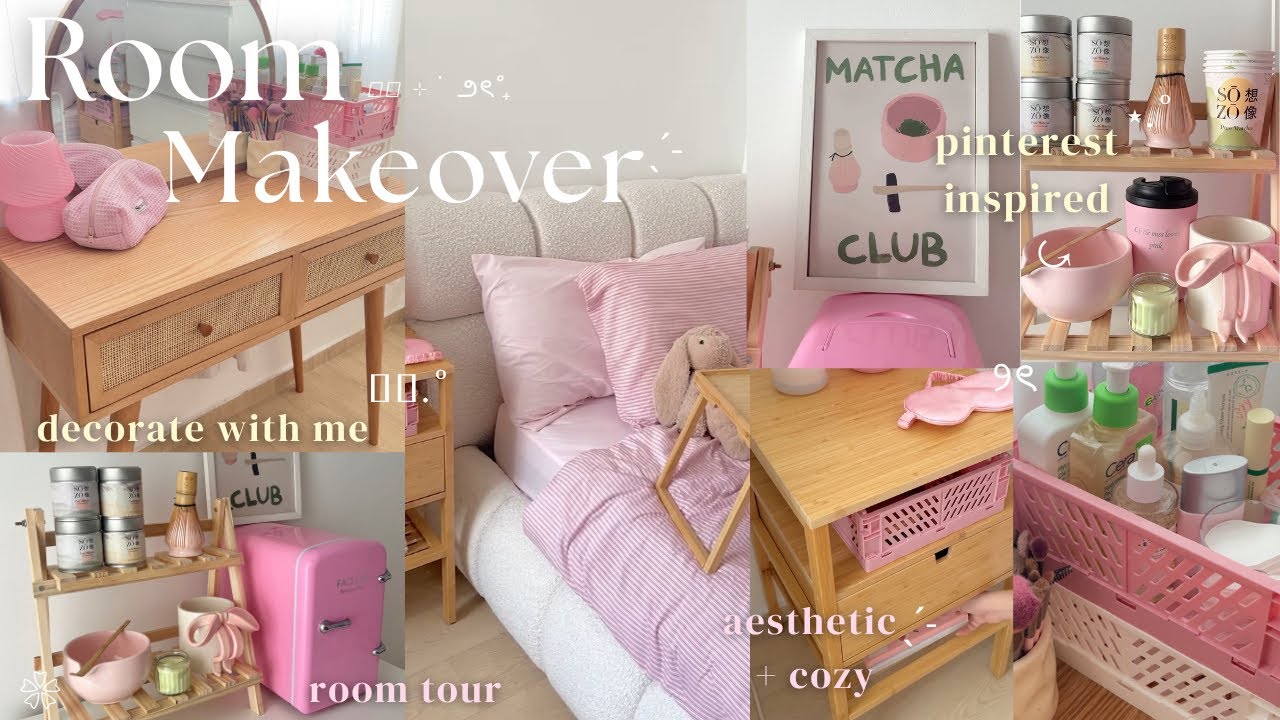Aesthetic Room Makeover ˖ ᡣ𐭩 ⊹ ࣪  ౨ৎ˚₊ | غرفة أحلامي💗 + Pinterest Inspired + Korean Date + Room Tour