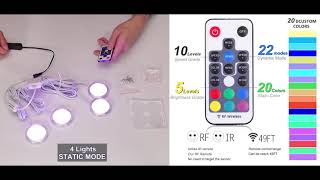 AIBOO RGB Color Changing LED Under Cabinet Lights Kit Puck Lights for Kitchen Counter (4 lights)