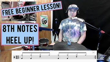 Easy Beginner Drum Lesson - 8th Notes on the Kick