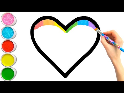 Çocuklar için Parıltılı Gökkuşağı Kalp Çizimi ve Boyaması | Şekilleri ve Renkleri Öğrenelim #02