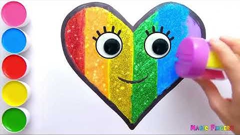 Rainbow Heart Glitter Coloring For Kids | Learn Shapes, Colors For Toddlers | Magic Fingers Art #02
