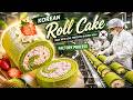 🍰 Korean Roll Cake Factory Process | Vanilla, Chocolate & Matcha Swiss Roll Making in Factory!