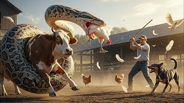 Giant Python Eats a Chicken, Then Attacks a Cow — Chaos on the Farm!