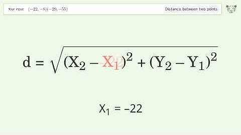 Find the distance between two points p1 (-22,-8) and p2 (-29,-55): Step-by-Step Video Solution