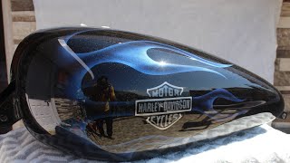 Custom painted Harley Davidson in  BLUE GHOST FLAMES