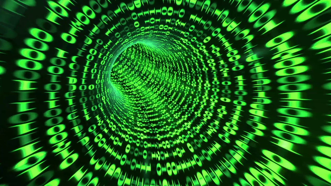 Screensaver 4k with a two-hour flight through a matrix-style digital tunnel