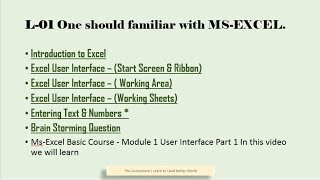 Ms-Excel Basic Course - Module 1 User Interface (Part 1  of video)