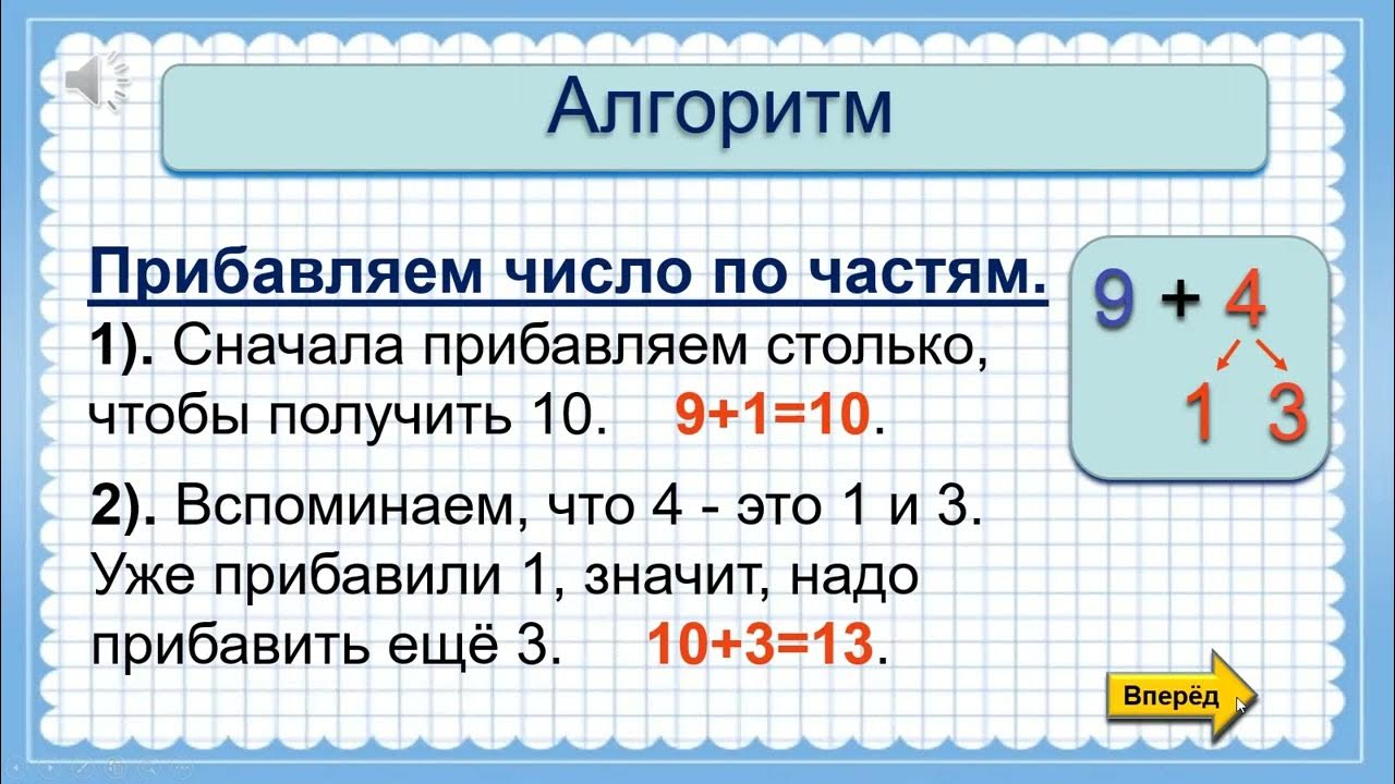 Однозначных чисел с переходом через десяток. Сложение однозначных чисел с переходом через десяток.