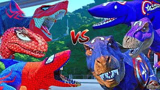 ALL RED & BLUE SPIDER-MAN vs ALL BLUE CAPTAIN AMERICA  Super Hero Dinosaurs 