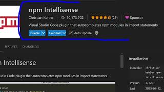 Node js NPM Intellisense & Autocomplete Plugin For VSCode IDE