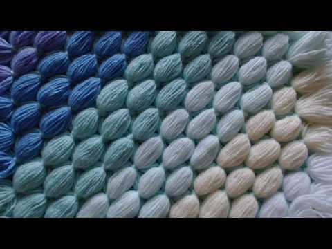 Pom pom blanket  - Diagonal blanket - from your scrap balls of wool