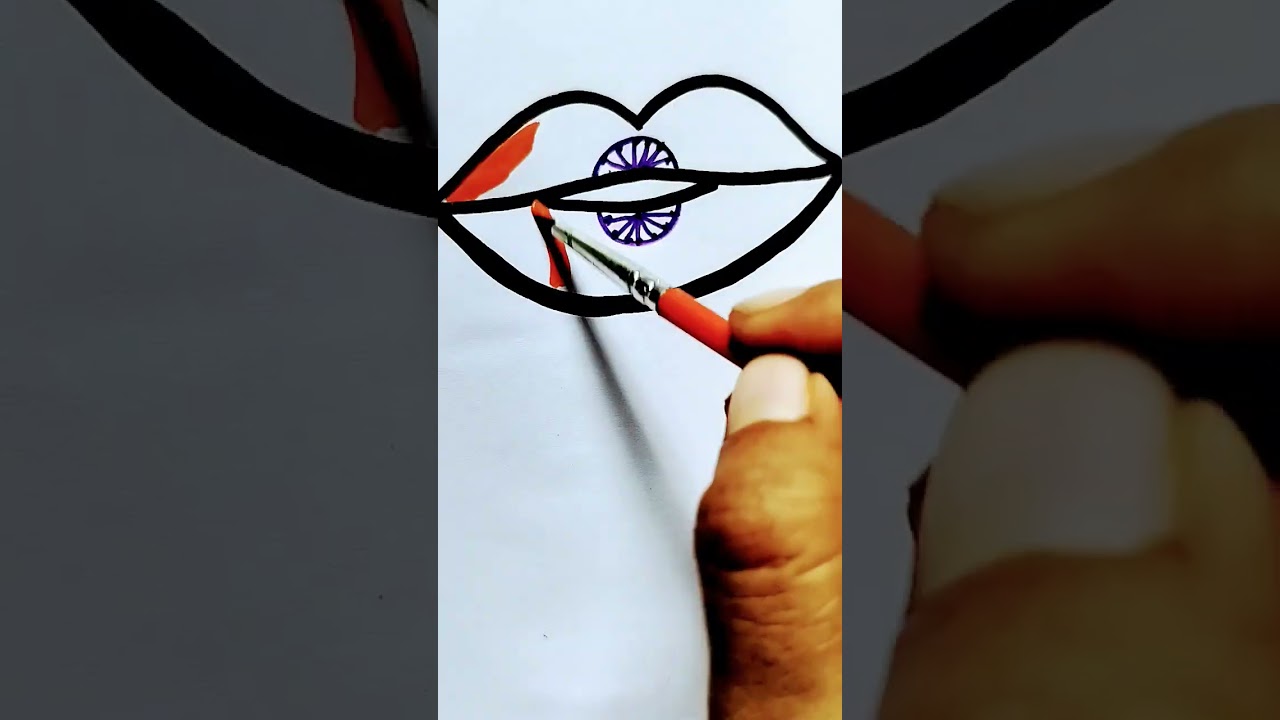 Indian flag drawing on lip