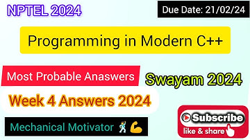 Programming in Modern C++ | Week 4 Quiz | Assignment 4 Solution | NPTEL | SWAYAM 2024