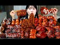 Asmr mukbang           fried chicken and fire noodles eating