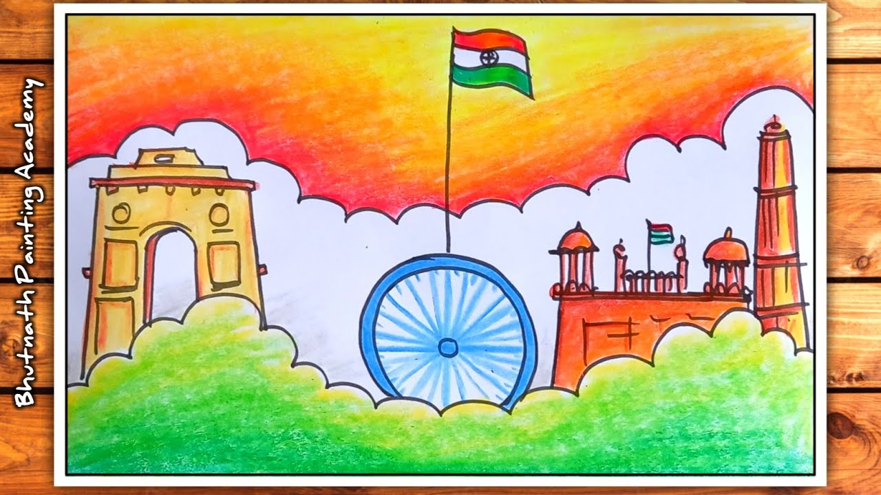 Republic Day Drawing Easy steps| How to draw Republic Day Poster drawing|  Happy Republic day drawing - YouTube