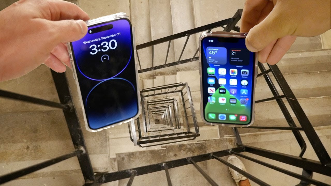 ⁣iPhone 14 Pro vs iPhone 13 Spiral Staircase Drop Test - Will it Survive?