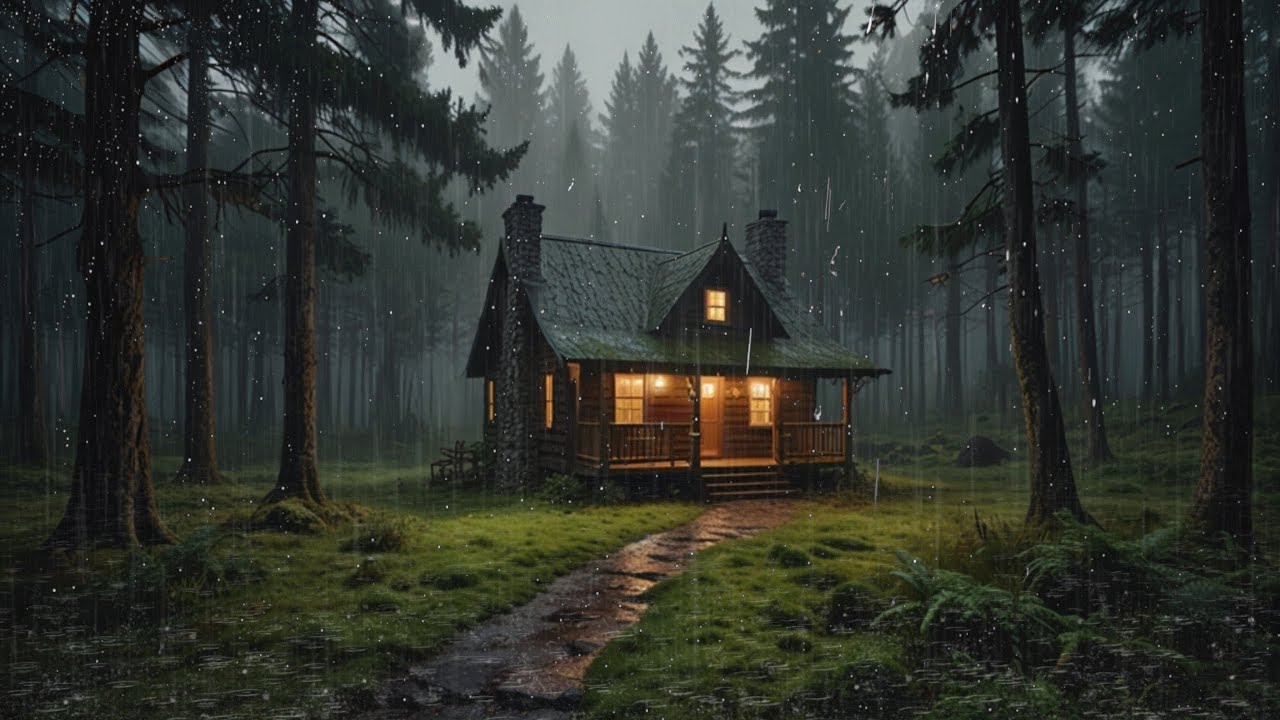 Cozy Wooden Cabin in a Misty Forest | Rain & Thunder Sounds for Sleep