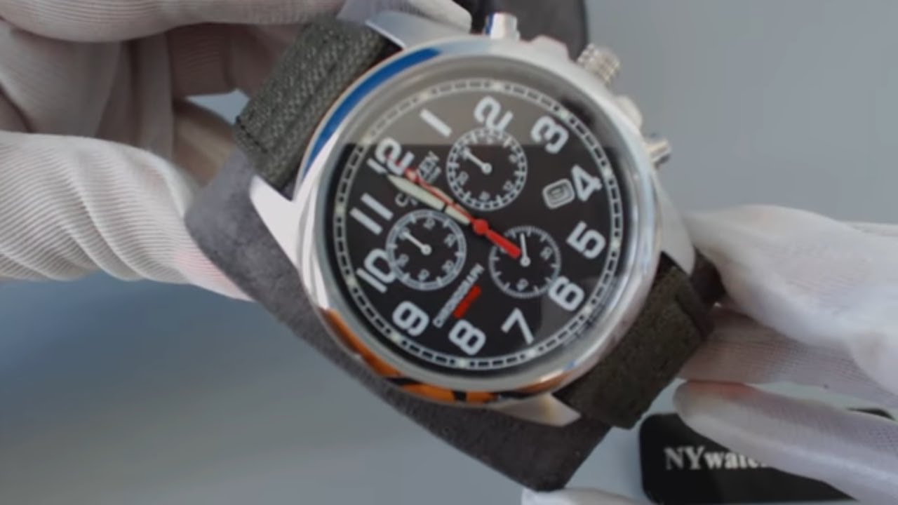 Men's Green Citizen Eco Drive Chronograph Watch AT0200-05E - YouTube