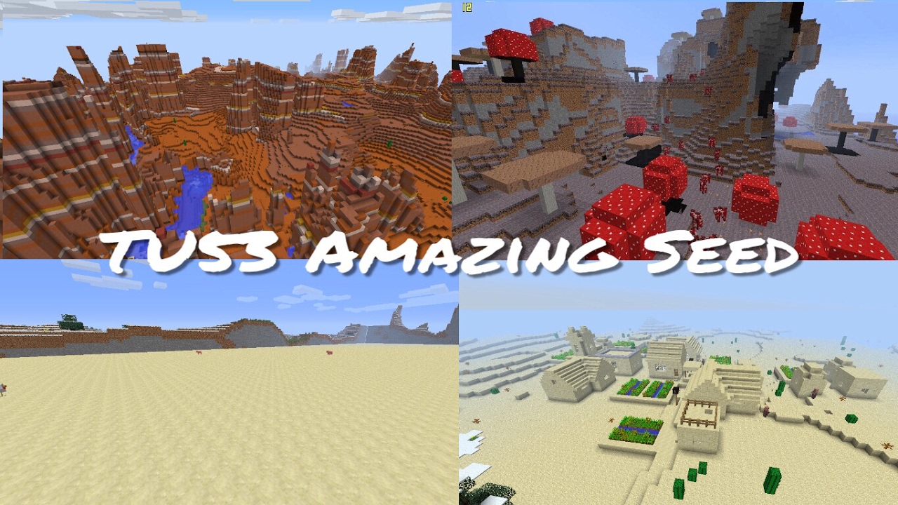 Minecraft Xbox / PlayStation TU53 Seed Mushroom Biome, Village, Mesa