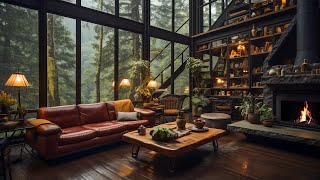 Relaxing Jazz Instrumental Music For Stress Relief  Cozy Living Room Inside Forest on Rainy Day