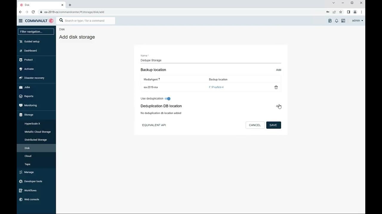 Commvault V11 Add a disk storage with deduplication YouTube