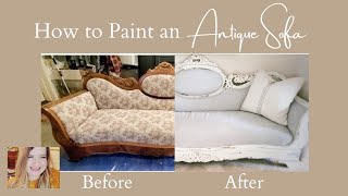 I Painted My Antique Sofa  | Antique Sofa Makeover | Chalk Painted Upholstery