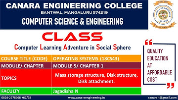 VTU OPERATING SYSTEM (18CS43)Mass storage structures [Secondary Storage Structures] (M5 L1)