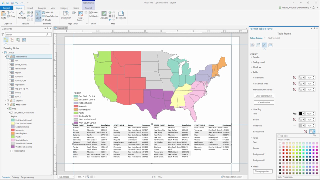Work With A Table Frame Arcgis Pro Documentation