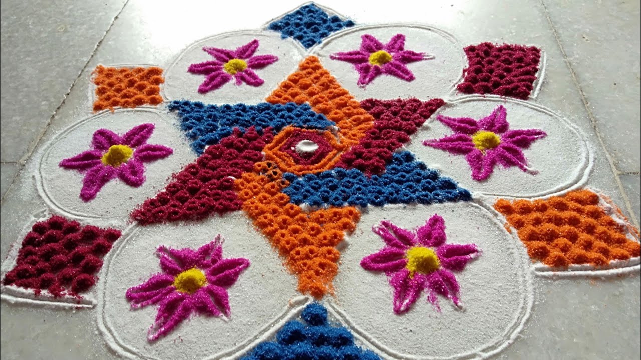 Beautiful flower rangoli design56 Vini YouTube