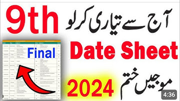 Class 9th Date sheet 2024 - 9th Class Date Sheet 2024 - 9th Class Board Exam 2024