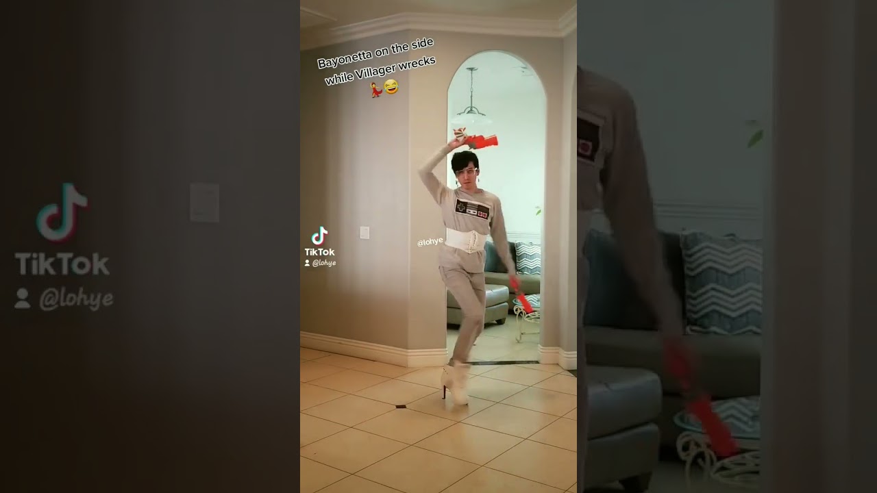 Bayonetta on the side while Villager wrecks 💃😂 