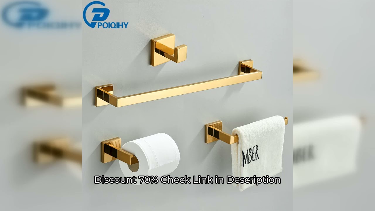 POIQIHY Gold Bathroom Accessory Set Robe Hook Towel Bar Toilet Roll Paper Holder Towel Ring Wall Mou